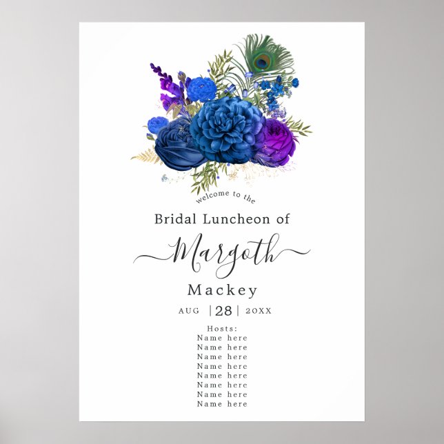 Affiche Paon Floral Vintage Bienvenue (Devant)