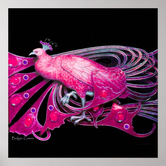 Affiche PAON, rose, fuchsia, bleu violet noir (Devant)