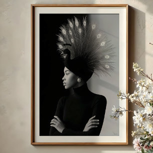 Affiche Paon Royal : Portrait Monochrome Avant-Garde