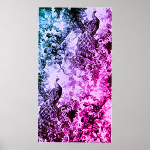Affiche paon victorien floral élégant toile rose violet