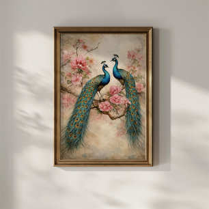 Affiche Paons en fleurs
