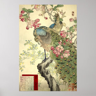 Affiche Paons & Pommier sauvage Vintage Japonais