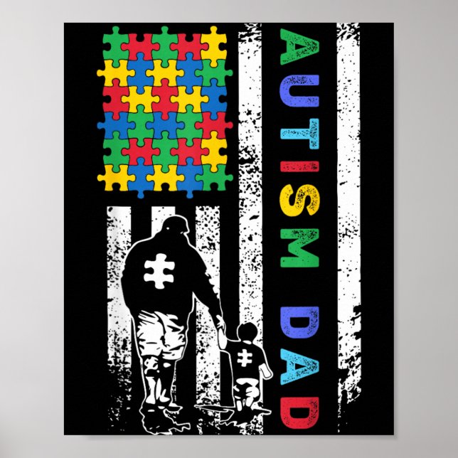 Affiche Papa autiste Drapeau américain USA Sensibilisation (Devant)