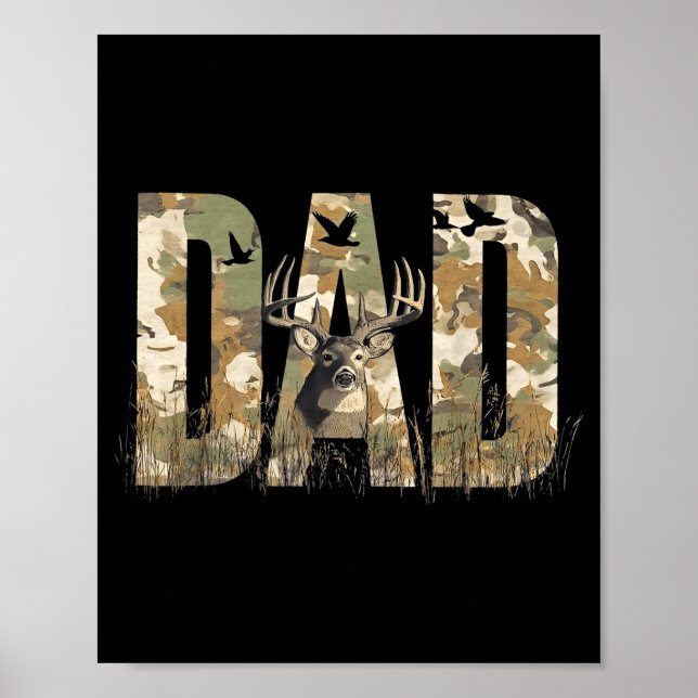 Affiche Papa camouflage drôle chasse camouflage cerf fête  (Devant)