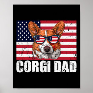 Affiche Papa Corgi Pembroke Welsh Corgi Drapeau Américain