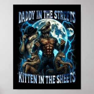 Affiche Papa dans les rues, chaton dans les draps drôle Al