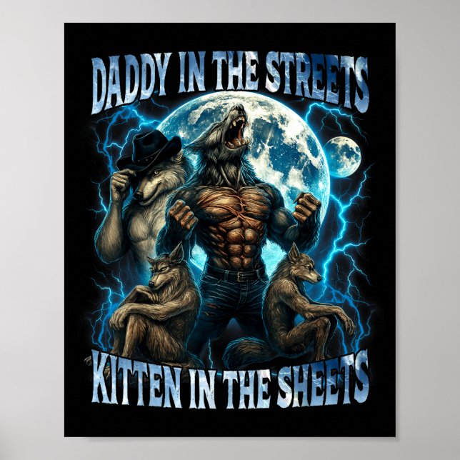 Affiche Papa dans les rues, chaton dans les draps drôle Al (Devant)