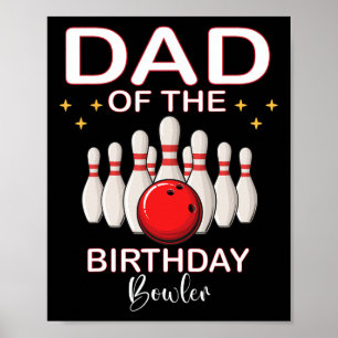 Affiche Papa De L'Anniversaire Bowler Garçon Fille Bowling