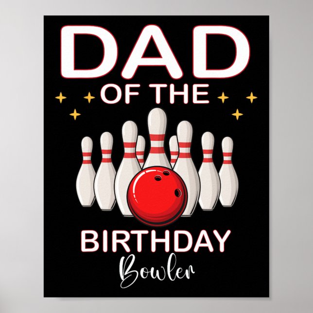 Affiche Papa De L'Anniversaire Bowler Garçon Fille Bowling (Devant)