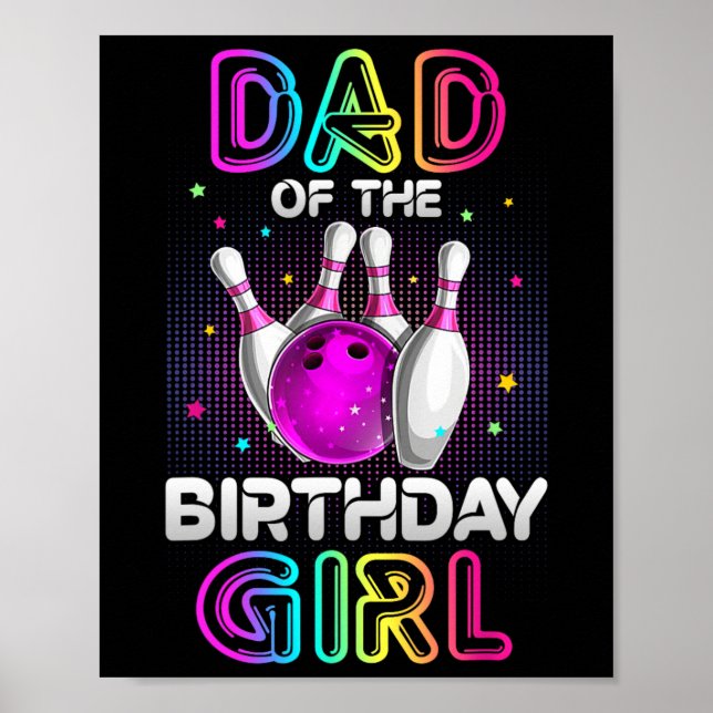 Affiche Papa De L'Anniversaire Fille Bowler Kid Bowling Pa (Devant)