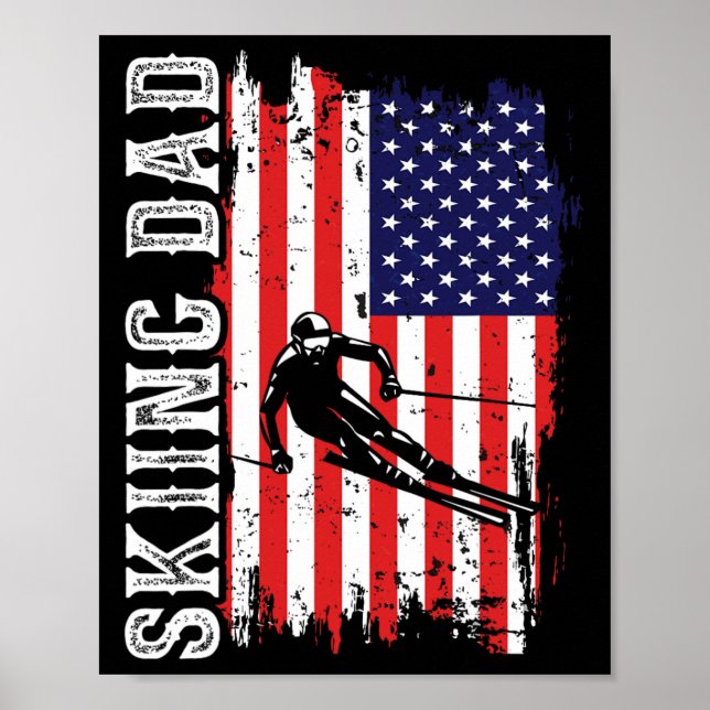Affiche Papa de ski d'hiver pour amant de ski drapeau des  (Devant)