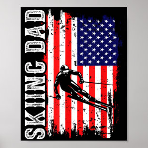 Affiche Papa de ski d'hiver pour amoureux de ski drapeau a