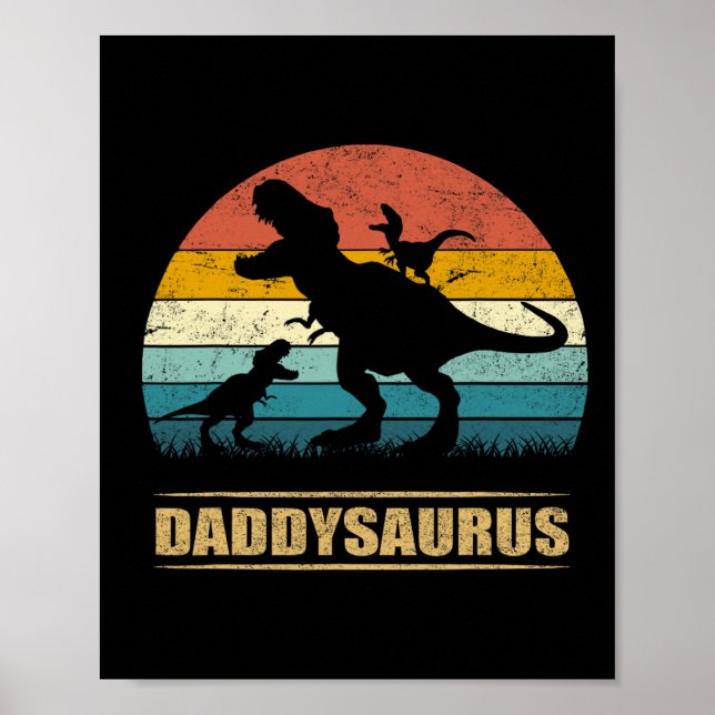 Affiche Papa Dinosaur Daddysaurus 2 Deux Enfants Drôle Pèr (Devant)