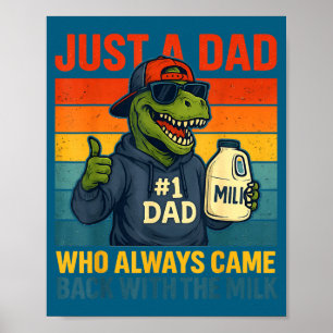 Affiche Papa dinosaure lait rétro blague drôle fête des pè