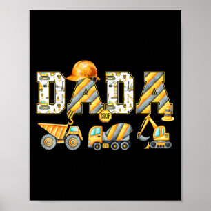 Affiche Papa drôle Construction Excavatrice Enfants À l'un
