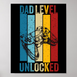 Affiche Papa joueur drôle Niveau débloqué Nouveau papa Fêt