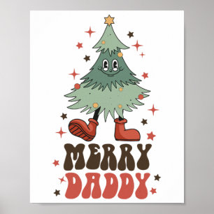 Affiche Papa joyeux visage d'arbre de Noël rétro groovy co