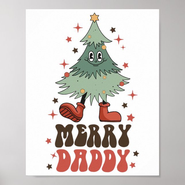 Affiche Papa joyeux visage d'arbre de Noël rétro groovy co (Devant)