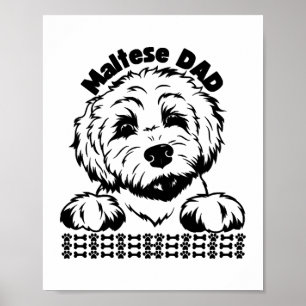 Affiche Papa maltais Noir et Blanc Design Chien maltais