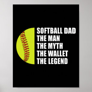 Affiche Papa Man Myths Wallet Softball Fête des pères
