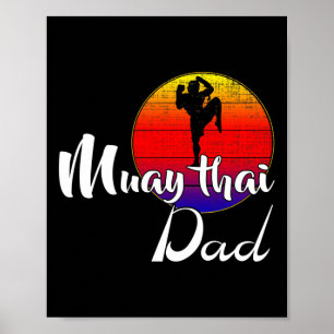 Affiche Papa Muay Thai Vintage Rétro Coucher de soleil Drô