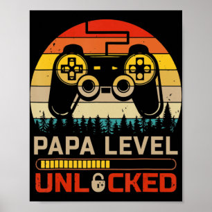 Affiche Papa Niveau Déverrouillé Retro Vintage Gamer Jeu v