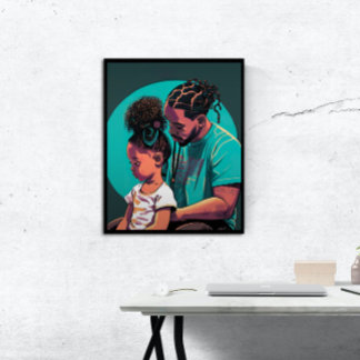 Affiche Papa noir et fille avec tresses Mur Art