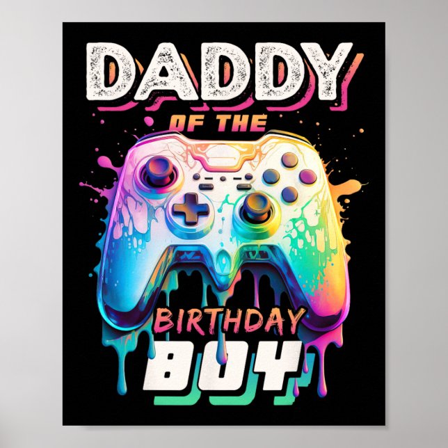 Affiche Papa Of Anniversaire Garçon Matching Vidéo Jeu Bir (Devant)