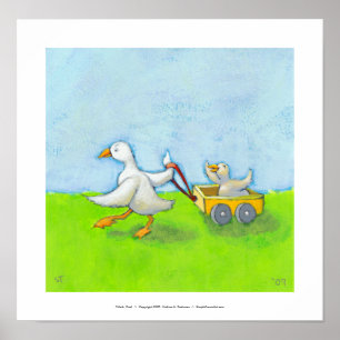 Affiche Papa - Père papa canard bébé en wagon art amusant 