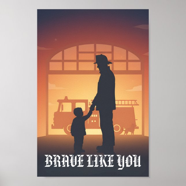 Affiche Papa Pompiers Courageux Comme Vous Personnalisé (Devant)