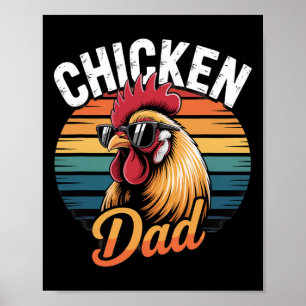 Affiche Papa Poule Drôle Coq Rétro Coucher de Soleil Vinta
