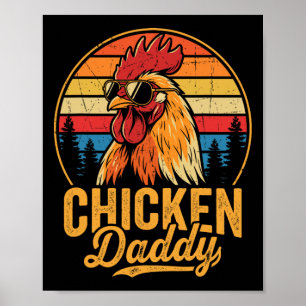 Affiche Papa Poule Drôle Coq Rétro Volaille Ferme Papa