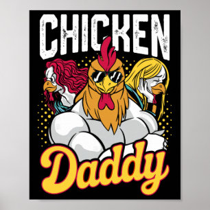 Affiche Papa Poulet Éleveur de Volailles Vintage Drôle Fêt