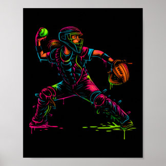 Affiche Papa receveur de softball lanceur entraîneur de fa