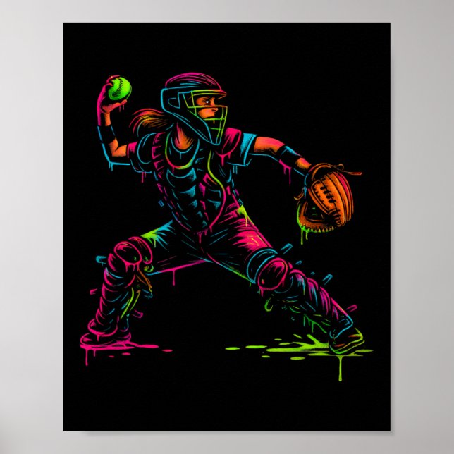 Affiche Papa receveur de softball lanceur entraîneur de fa (Devant)