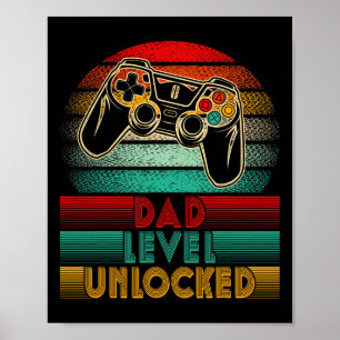 Affiche Papa Rétro Niveau Débloqué Nouveau Contrôleur Papa