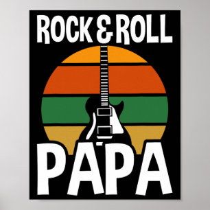 Affiche Papa Rock N Roll Vintage Rétro Guitare Fête Des Pè