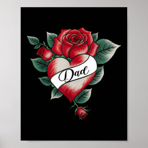 Affiche Papa Rose Tatouage de coeur Valentines Jour Corres