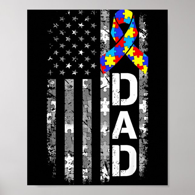 Affiche Papa sensibilisation à l'autisme drapeau États-Uni (Devant)