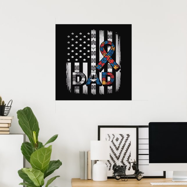 Affiche Papa sensibilisation à l'autisme Drapeau USA Fête  (Bureau à domicile)