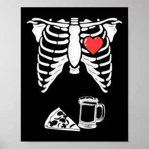 Affiche Papa Skeleton Halloween Bière Pizza Fun Pregnancy