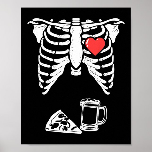 Affiche Papa Skeleton Halloween Bière Pizza Fun Pregnancy  (Devant)