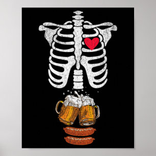 Affiche Papa Skeleton Halloween Bière Saucisse Drôle Pregn