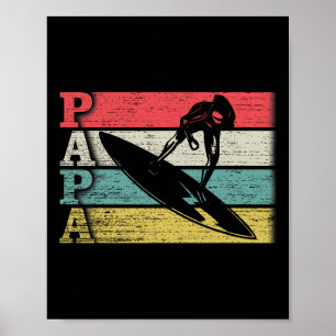 Affiche Papa surfeur de surf rétro vintage silhouette