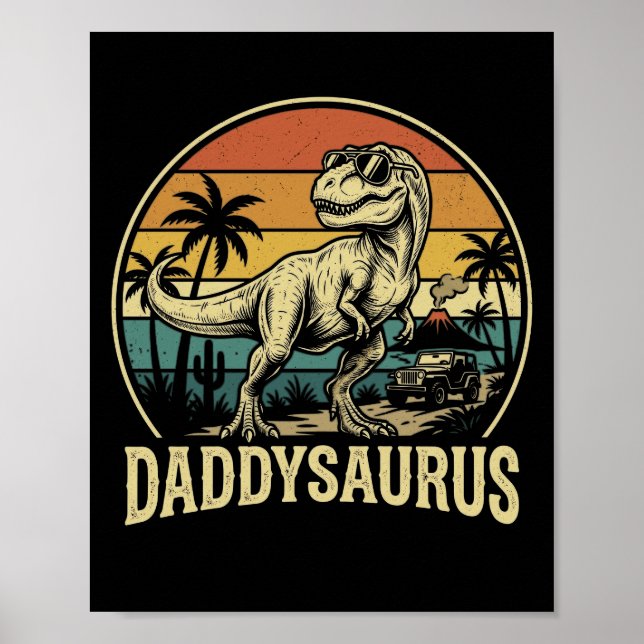 Affiche Papa Trex Dinosaure Papasaurus Rétro Fête des Père (Devant)