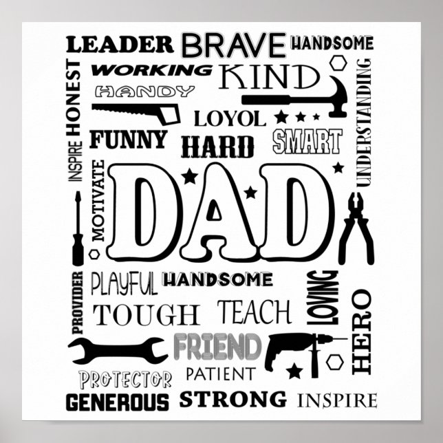 Affiche Papa Word Art, Papa Cadeau, Citations Drôle Papa (Devant)