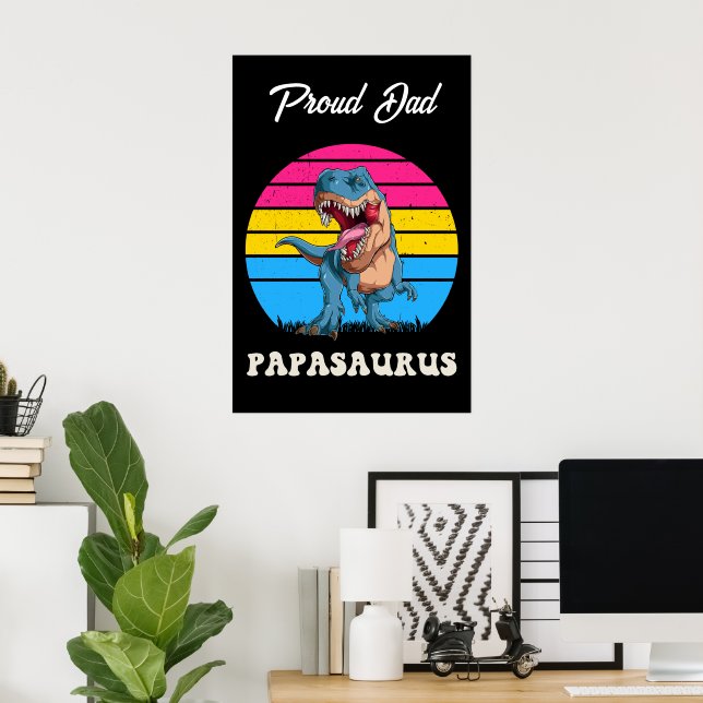 Affiche Papasaurus Dinosaure drôle sur Drapeau Pansexuel c (Bureau à domicile)