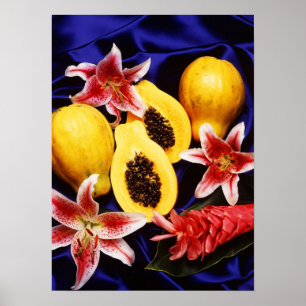 Affiche Papayes hawaïennes avec des lis et des fleurs de