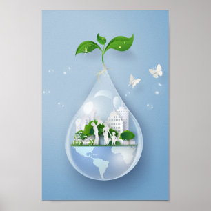 Affiche Papercut City Water Drop Jour des terres Conservat