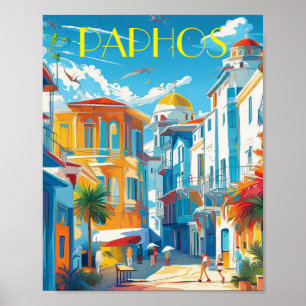 Affiche Paphos City, Chypre visite souvenir